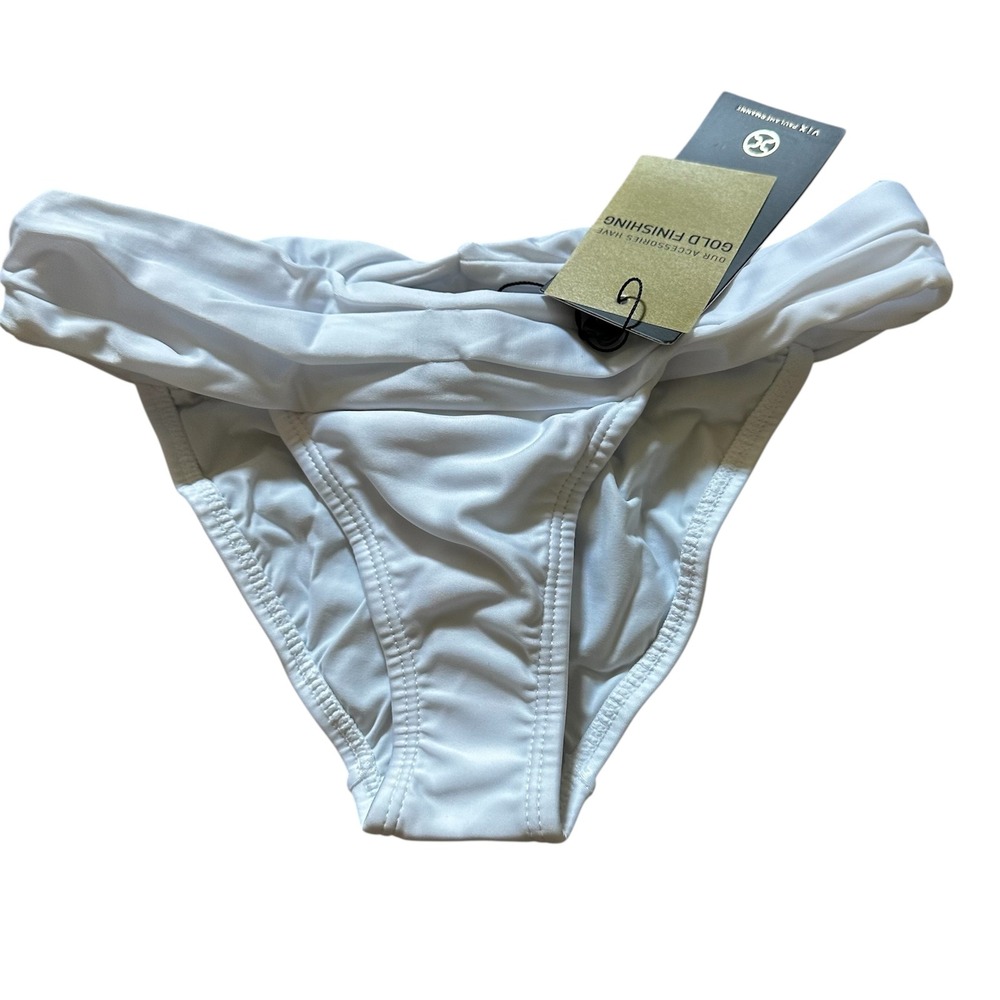 ViX Paula Hermanny White Bikini Bottoms Solid Pleats Full Coverage XS